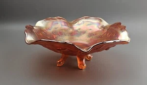 Sowerby Glass Candy Footed Bowl Scalloped Rim, Carnival Glass Marigold Vintage - Picture 1 of 8