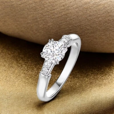 Platinum Diamond Wedding Ring Lab Created 1.20 Ct Round IGI Certified  PT950 - Image 1 of 4