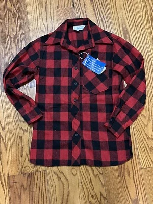 NEW NOS Vtg 70's SEARS Ladies Buffalo Check Wool-Blend Button-up Shirt Sz 8 - Image 1 of 3