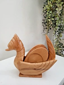 Set of 6 Timber Drink Coasters with Timber Duck Holder - Foto 1 di 10