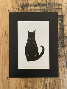 Black Cat - Original hand drawn, Hand Cut, Hand Printed Lino print. Cat Art - Picture 1 of 3