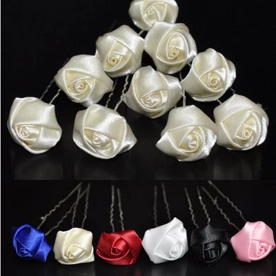 Set 10 Haarnadeln Rosen Blumen Hochzeit Braut Kommunion Haarschmuck VIELE FARBEN - Bild 1 von 4
