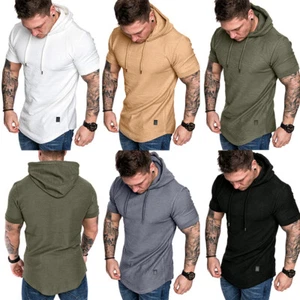 Herren Kapuzen T-Shirt Kurzärmelig Regular Fit Fitness Freizeit SPORTS Top ( - Bild 1 von 13