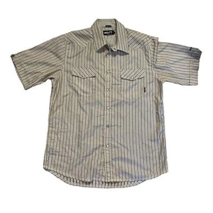 Billabong Shirt Mens L Cream Stripes Pearl Snap Short Sleeve Slim Fit Western - Picture 1 of 9