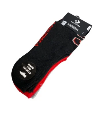 NEW Converse 3-Pack Half Cushion Ultra Low Chuck Socks Black Red Mens Size 6-12 - Image 1 of 4