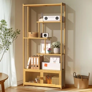 Large Bamboo Open Bookcase Bookshelf Book Display Shelving Unit Organizer Home - Picture 1 of 18