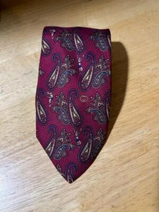 Authentic Mens Gucci Burgundy Gold Blue PAisley 100% Silk Necktie - Picture 1 of 7