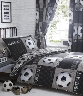 Football Duvet Sets Boys Girls 3D Football Black Reversible Quilt Cover Bedding  - Image 1 of 4