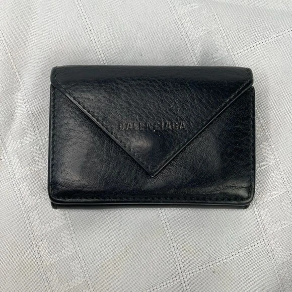 Balenciaga Papier Black Leather Compact Trifold Wallet Envelope Mini - Image 1 of 4