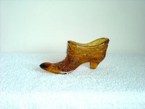 Vintage Fenton Amber Glass Daisy & Button Shoe Slipper - Picture 1 of 7