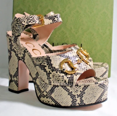 Nuevo con caja Gucci GG Plataforma Pitón Horsebit Bombas Tacones Correa para el Tobillo 41 674776 Foto 1 de 4