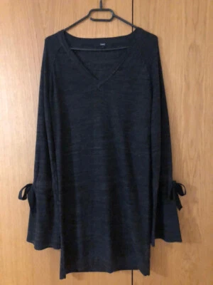 NEXT GREY V-NECK LONG JUMPER TOP BLOUSE TUNIC / SHORT DRESS WITH TIE STRAPS UK 6 - Image 1 of 4