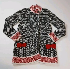 Tahari Girls Thick Knit Long Cardigan Sweater Holidays Size M (5 - 6) Snowflakes - Picture 1 of 7