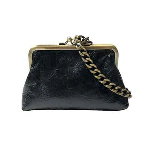Hobo International Black Leather Coin Purse Chain Wristlet - Picture 1 of 3