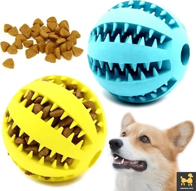 DOG RUBBER BALL TEETH CLEANING CHEW TOYS TREAT FETCH FOOD INTERACTIVE TOY PUPPY - Image 1 of 4