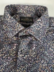 Next Signature Mens Long Sleeved Floral Shirt Size 15.5” Slim Fit Cotton - Picture 1 of 11