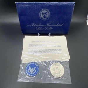 1974 Eisenhower Uncirculated Silver Dollar & Original Blue Envelope Blue Coin - Picture 1 of 2