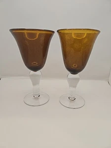 2 Artland Iris Bernstein Gold Wasser Wein Kelche Gläser Blasen MUNDGEBLASEN 14oz 8"T - Bild 1 von 7