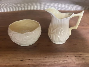 Belleek Bone China Sugar Bowl and Creamer Set from Ireland, Luster Lily Pattern - Picture 1 of 18