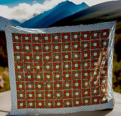 Vintage Hand Made King Size Quilt Bed Spread 90x110” Orange Floral Block Design - Image 1 of 4