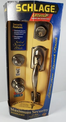 Schlage Antique Brass Maximum Security Door Handleset P513629 Brand New - Image 1 of 4
