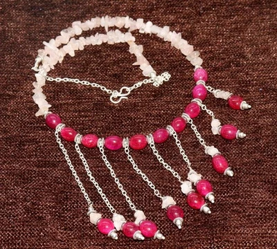 Hot Deal Simulated Ruby Rose Quartz Beaded Necklace Gemstone 19" AU g120 - Image 1 of 3
