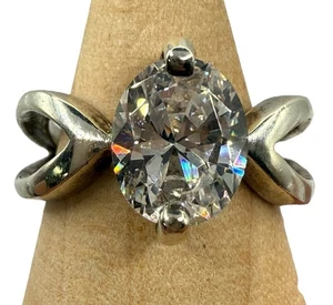 Sterling Silver 925 Oval Glass Crystal Solitaire Ring Women’s Sz 7 - Picture 1 of 11