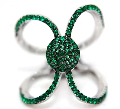 1CT Treated Emerald 925 Solid Genuine Sterling Silver Ring Sz 6 MM6-3 - Image 1 of 3