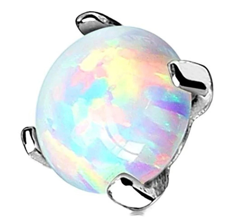 Body Accentz Prong Setting Lab Opal Stone 14K White Gold Dermal Anchor Top 3mm 1 - Image 1 of 1