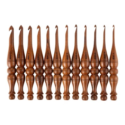 Wooden Crochet Hooks Set of 12 - Ergonomic Rosewood Knitting Needles with Eng... - Image 1 of 4