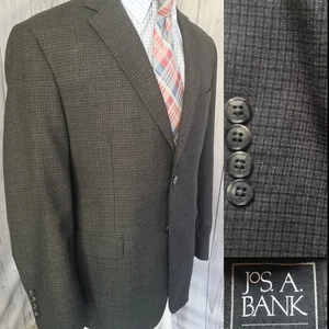 Jos A Bank Mens Wool Blazer 44s Gray Check Sport Coat Jacket Tailored Fit - Picture 1 of 20