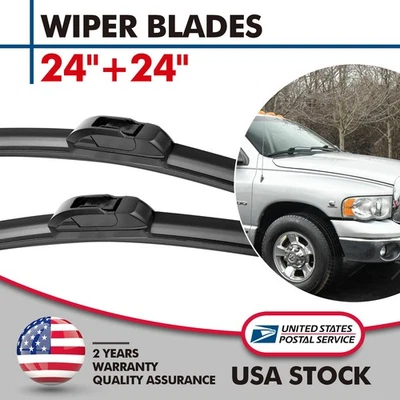 Juego de escobillas limpiaparabrisas delanteras 24"/24" aptas para Dodge Ram 1500 2002-2008 negro Foto 1 de 4
