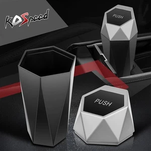 Silver Portable Vehicle Bin Dustbin Garbage Storage Box Holder Trash Can w/ Lid - Picture 1 of 10