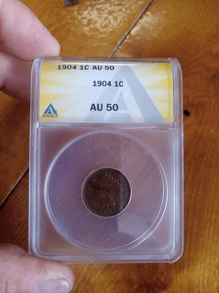 1904 indian head cent Anacs AU 50 - Image 1 of 4