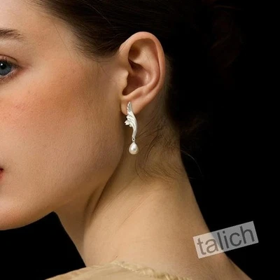 Pendientes de plata de ley 925 chapados en oro con perla elegantes únicos Foto 1 de 4