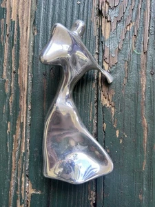 MCM Vintage Silver Tone Metal Golfer Figurine Abstract Sculpture Artist Signed - Picture 1 of 5