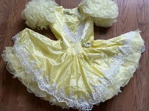 Vintage Full Circle Dress Tiered Ruffle Girls Pageant Party Frilly Yellow Sz 8 - Picture 1 of 9