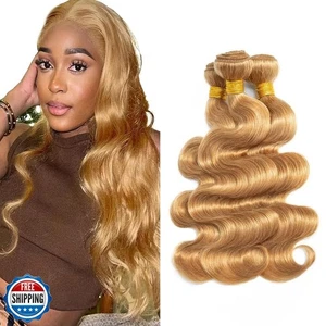 #27 Blonde Bündel Echthaar Körper Welle Bündel 26 28 30 Zoll unbearbeiteter BH - Bild 1 von 5