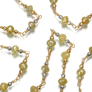 Yellow Diamond Station Necklace 18K 750 Yellow White Gold - Picture 1 of 4
