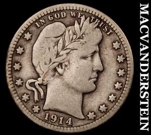 1914-D Barber Quarter - Scarce  Better Date  No Reserve  #F9439 - Picture 1 of 2