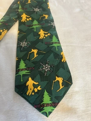 Ski Killington Skier 绿色黄色男式领带丝绸合并左品牌 56x3.75 — 第 1/4 张图片