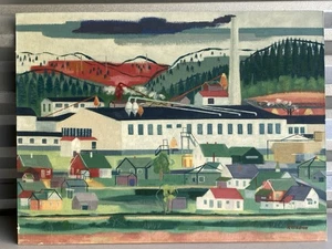 Robert C. Windrem (1905-1985) Original Modernist Oil Painting Industrial Town - Picture 1 of 12