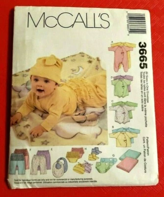 McCall's Pattern 3665 Infants' Top Diaper Cover Bib Hat Size NB, S, M, L -  New - Image 1 of 4