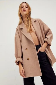 Free People Damen Camel Hannah superweicher lässiger zweireihiger Blazer XS - Bild 1 von 7