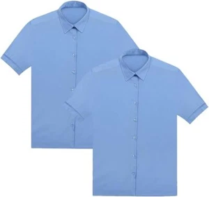 Girls Pack 2 Full Sleeve Shirts Blouse Blue Age 5 to 16 School Uniform - Picture 1 of 6
