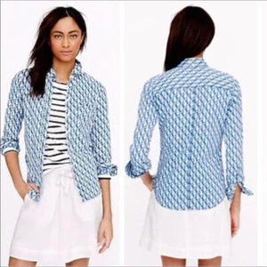 J.Crew Women's Sea Horse Long Sleeve Button Shirt Size 2 - Picture 1 of 8