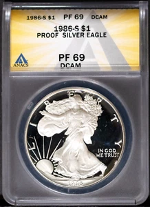 1986-S $1 Silver American Eagle PF 69 DCAM ANACS # 7539856 + Bonus. Frosty Cameo - Picture 1 of 2