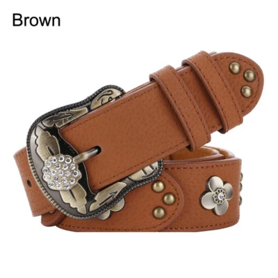 Beautiful Casual Womens Belt Vintage Flower Genuine Leather Belts for Jeans - Image 1 of 4