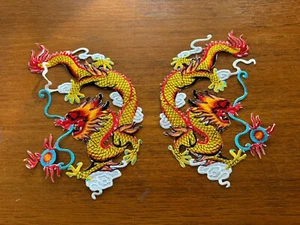 Vintage Pair Chinese Dragon Motorcycle Biker Patches NOS Large Iron On Unused - Picture 1 of 7