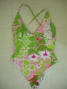 TRINA TURK Multicolor La Palma 1 Pc Twist Back Halter Maillot Swimsuit Sz 10 NWT